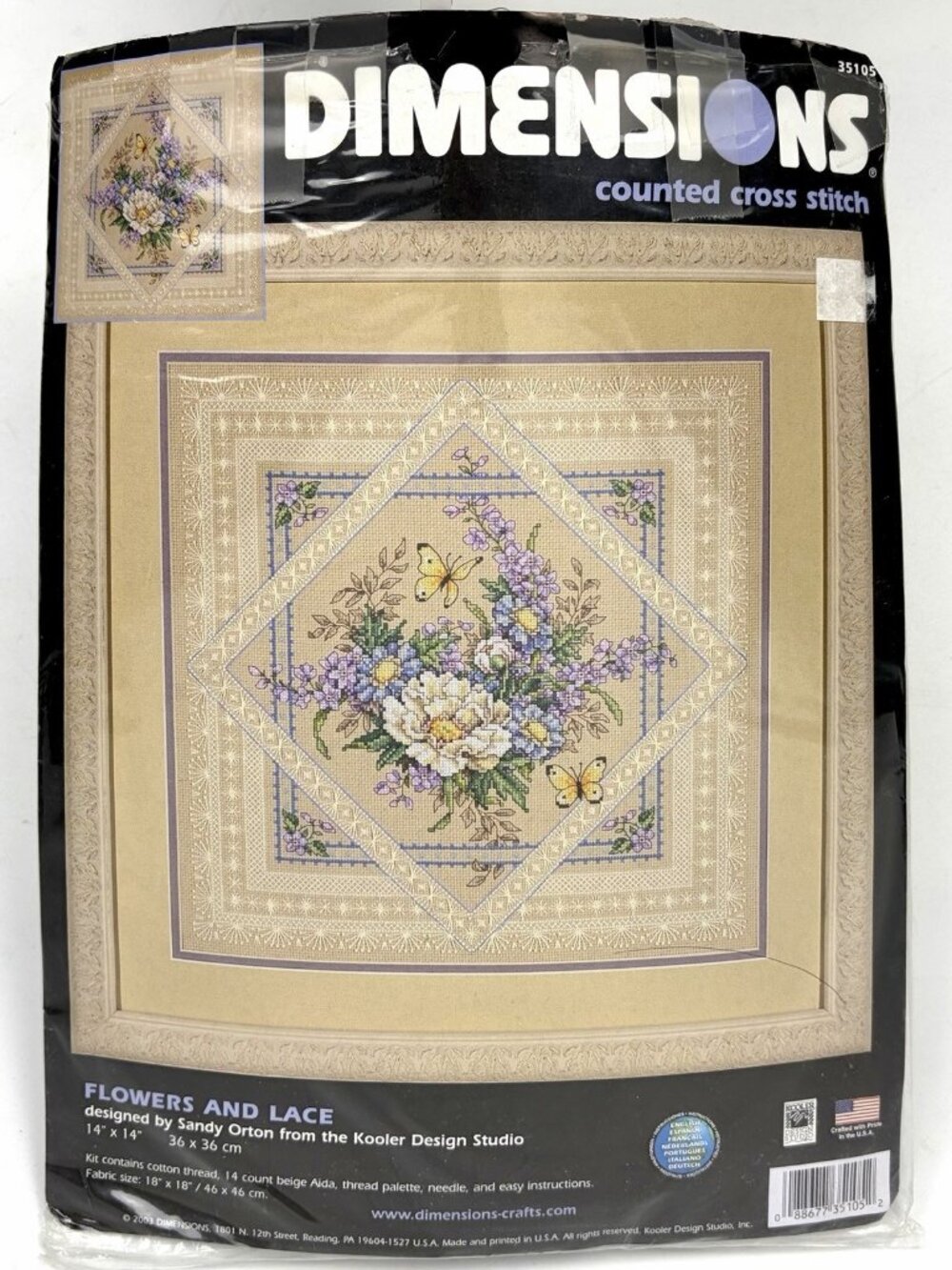 Dimensions Flowers and Lace Sandy Orton Counted Cross Stitch Kit #35105